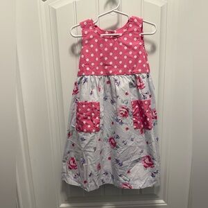 Mini Boden Pink Polka Dot and Floral Kids Dress